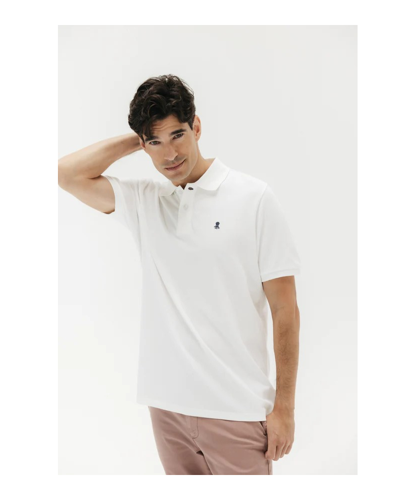 POLO LAVADO BORDADO A CONTRASTE BLANCO PURO