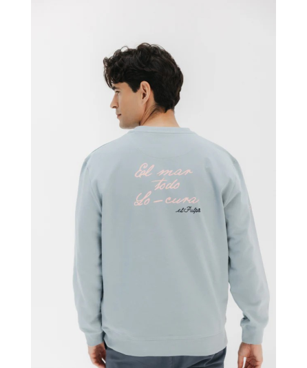SUDADERA EL MAR TODO LO CURA AZUL GRISACEO