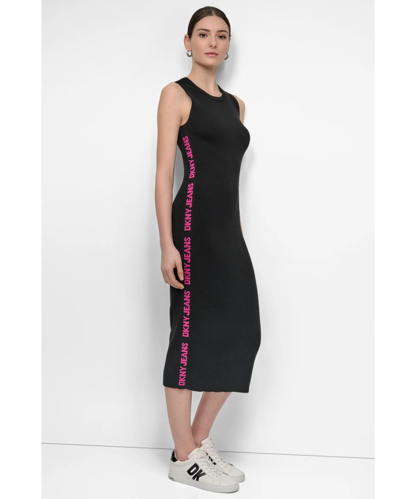 DKNY VESTIDO NEGRO CON FUCSIA