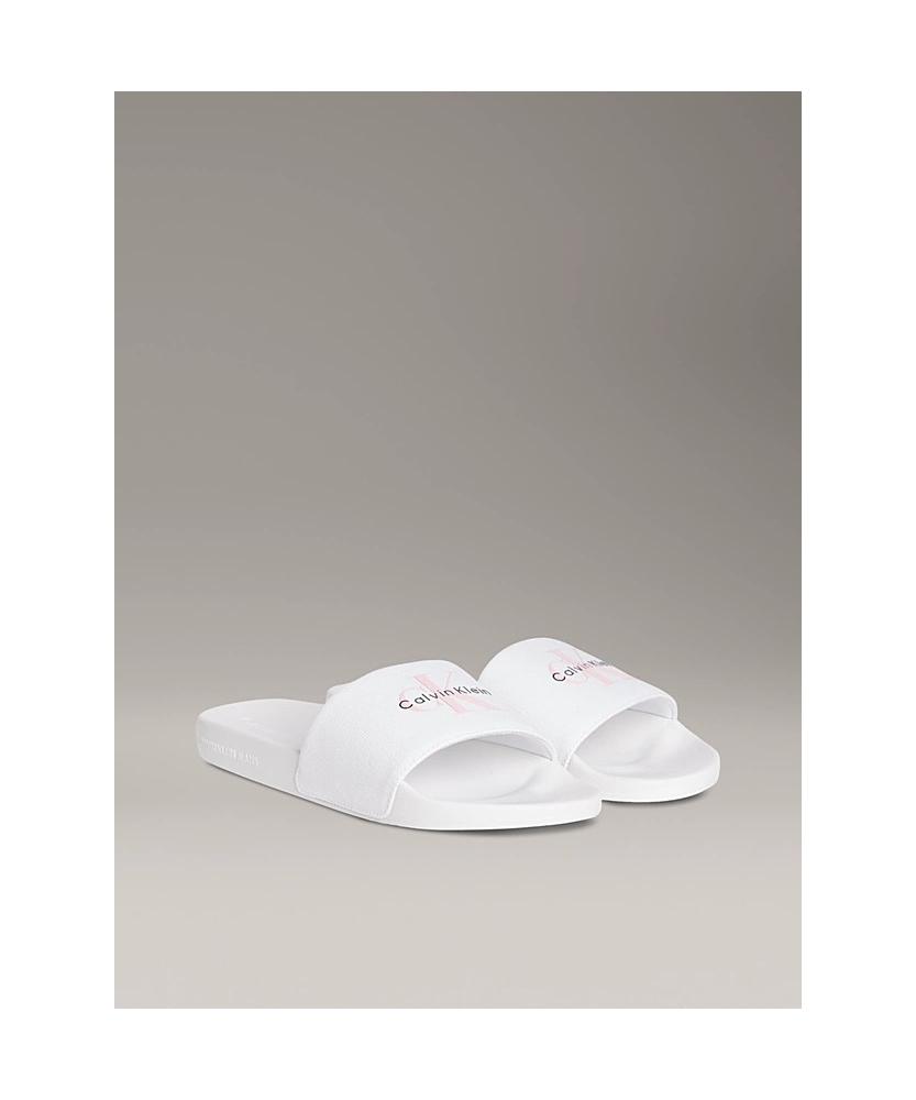 CHANCLAS DE LONA  SLIDE MONOGRAM BRIGHT WHITE CALVIN KLEIN